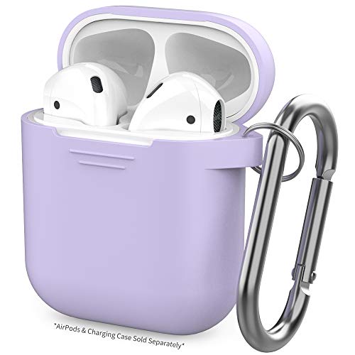 Apple Airpods Charging Case Protective Silicone Cover Skin with Hang Hook Clip (Purple)